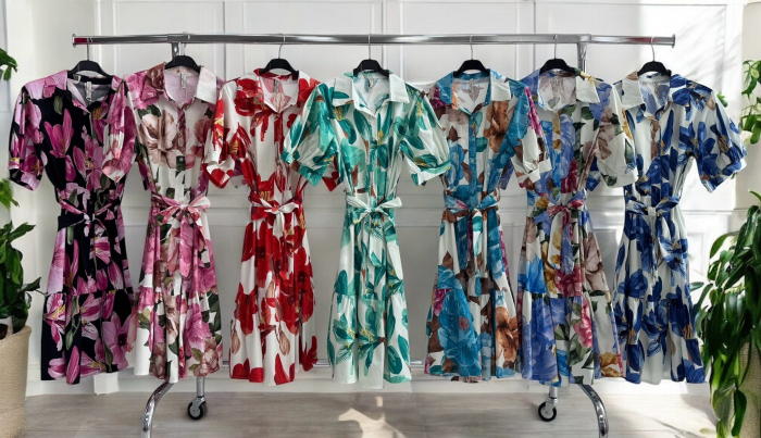 Rochie camasa midi cu imprimeu floral, croiala evazata, talie inalta, stil casual Sarmina [2]