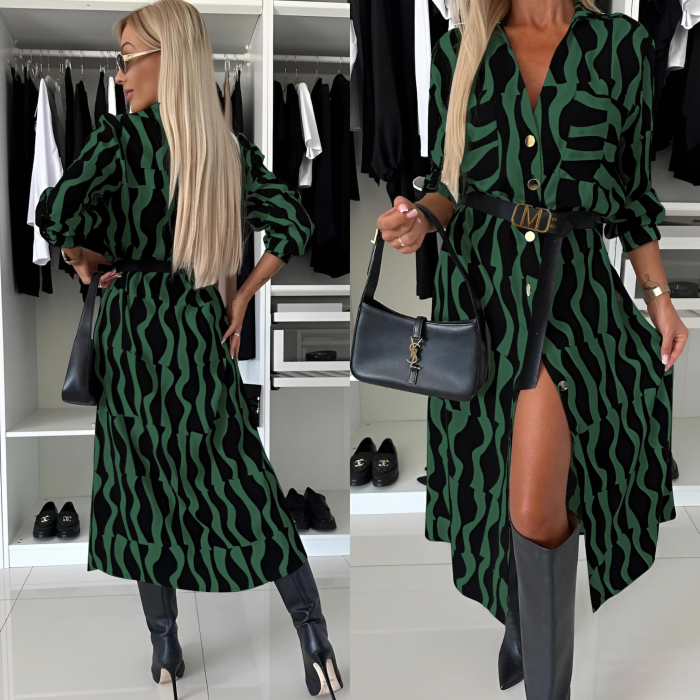 Rochie Tip Camasa cu Curea in Talie si Diverse Printuri [1]