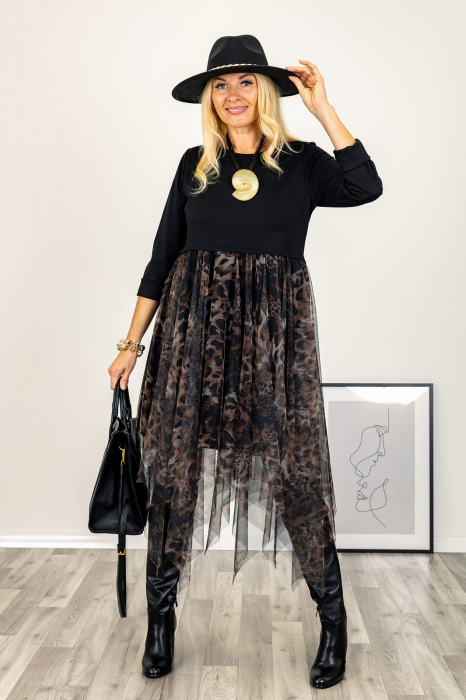 Rochie cu voal asimetric animal print - HEB [4]