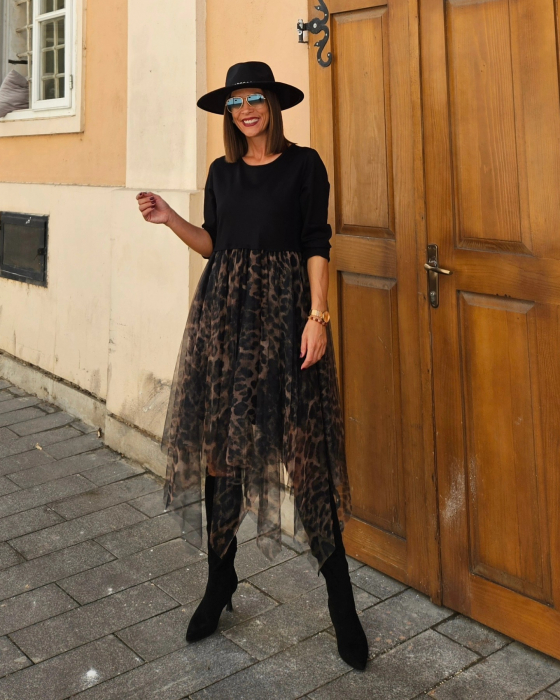 Rochie cu voal asimetric animal print - HEB [6]