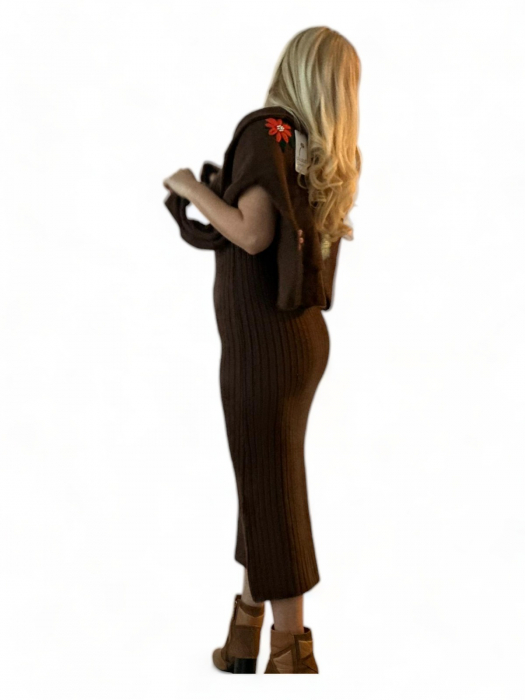 Rochie Dama 2 in 1 Amos cu Pulover Flori 3D Maro [9]