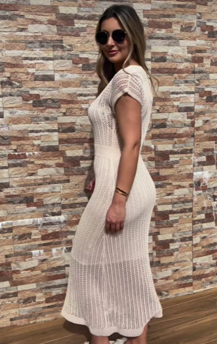 Rochie midi de vara tricotata cu maneca scurta [2]