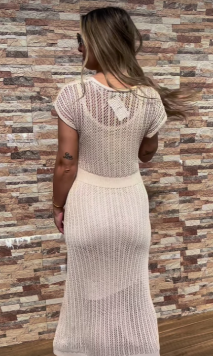 Rochie midi de vara tricotata cu maneca scurta [3]