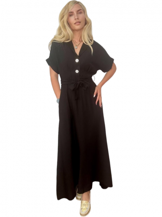 Rochie dama camasa lunga cu cordon - Sophie - Negru [5]