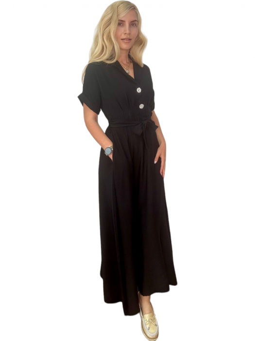 Rochie dama camasa lunga cu cordon - Sophie - Negru [4]