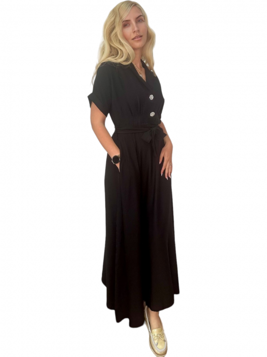 Rochie dama camasa lunga cu cordon - Sophie - Negru [3]