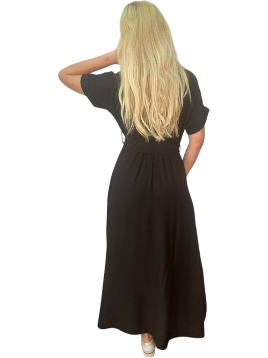 Rochie dama camasa lunga cu cordon - Sophie - Negru [2]