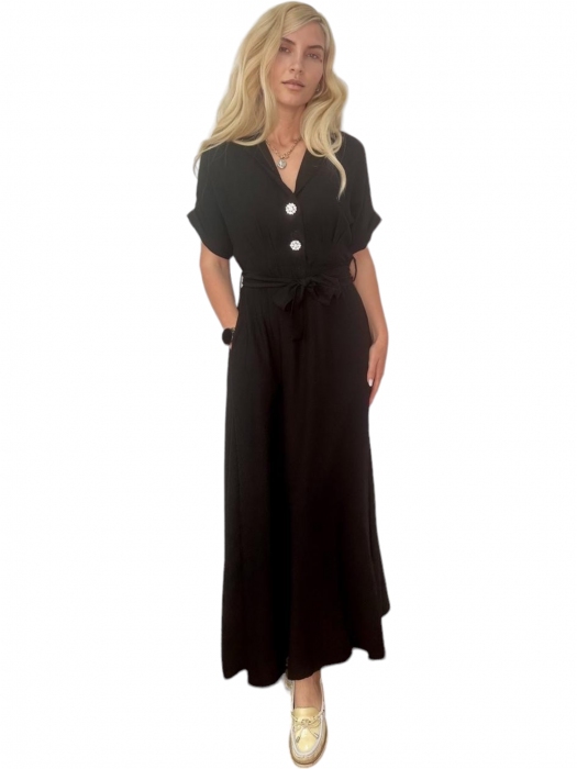 Rochie dama camasa lunga cu cordon - Sophie - Negru [6]