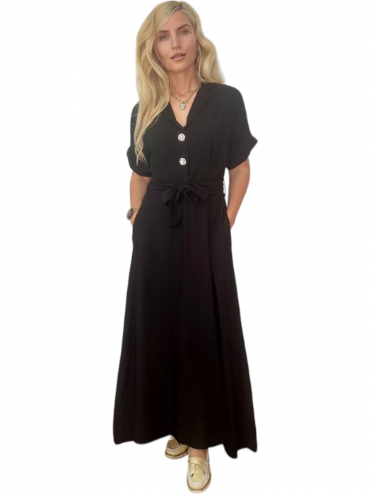 Rochie dama camasa lunga cu cordon - Sophie - Negru [1]