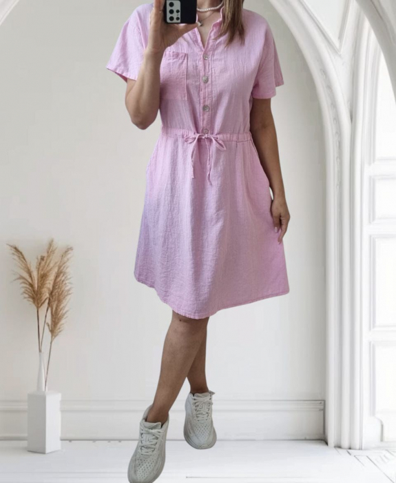 Rochie damă casual din bumbac cu șnur în talie – model lejer, culori pastelate și intense (S-L) [1]
