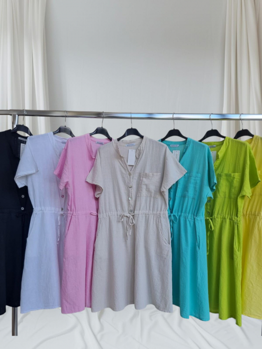 Rochie damă casual din bumbac cu șnur în talie – model lejer, culori pastelate și intense (S-L) [2]