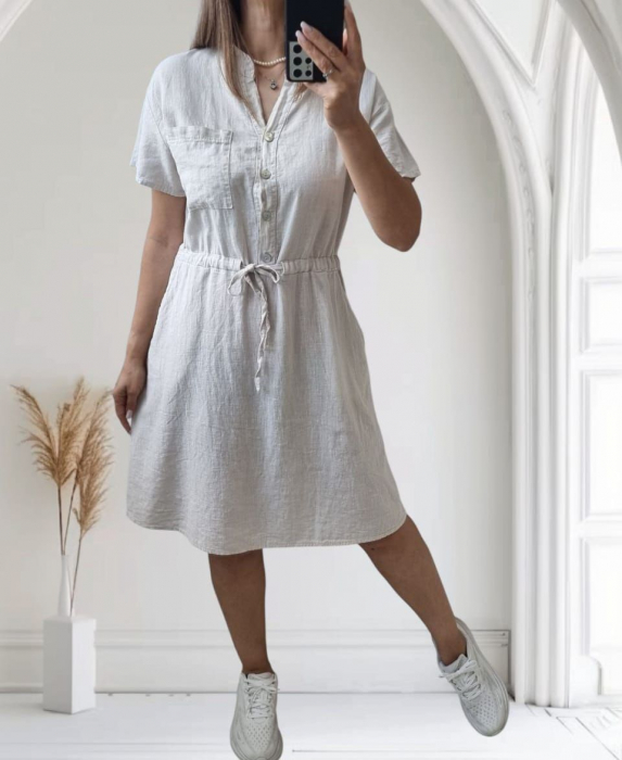 Rochie damă casual din bumbac cu șnur în talie – model lejer, culori pastelate și intense (S-L) [1]