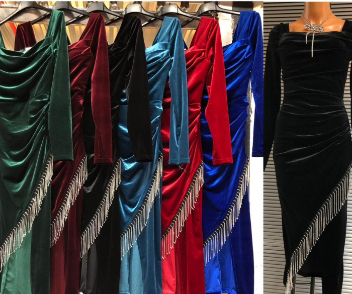 Rochie Dama Catifea Midi cu Franjuri [3]
