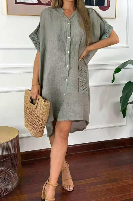 Rochie Dama Din In Cu Detalii Crosetate, Croi Lejer, Marime Universala, Culori Variate [1]