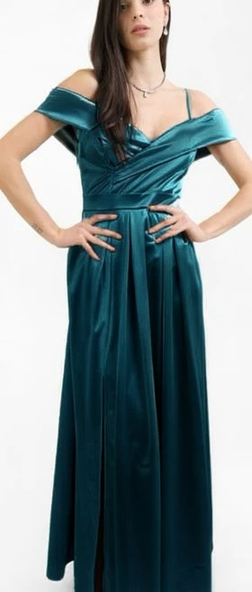 Rochie Dama Lunga Satinata cu Revere si Bretele [1]