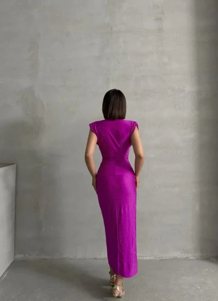Rochie Dama Lycra croiala cu fronseuri si decolteu adanc cu strasuri - Hannah [2]