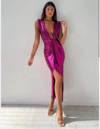 Rochie Dama Metalic croiala cu fronseuri si decolteu adanc - Hannah [2]