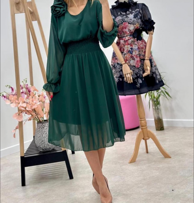 Rochie Dama Midi din Voal Captusit cu Trandafir pe Umar [1]