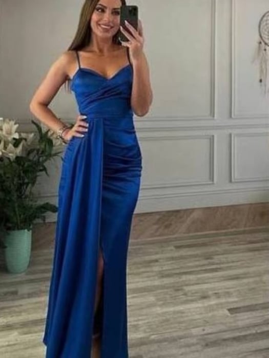 Rochie Dama Lunga cu Bretele si Aspect Satinat - Milla [1]