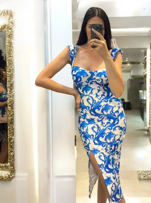 Rochie dama Polka, bumbac elastic, imprimeuri diverse, marime universala [2]