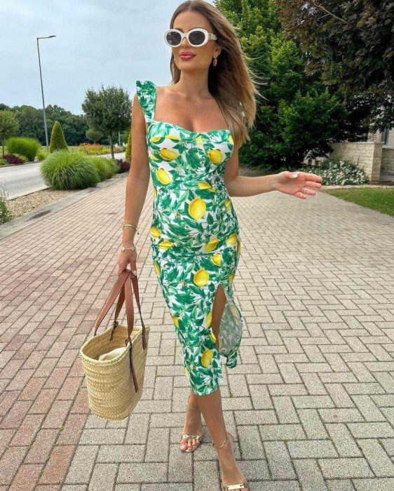 Rochie dama Polka, bumbac elastic, imprimeuri diverse, marime universala [2]