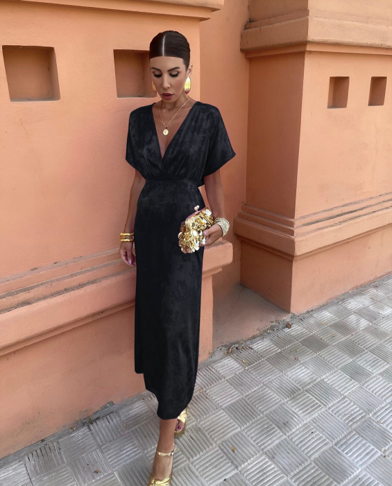 Rochie din satin cu decolteu in V - Femme [3]