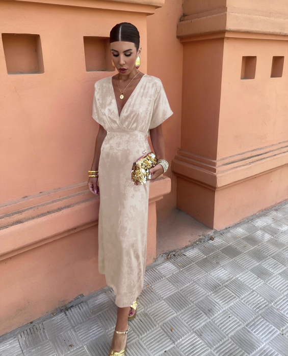 Rochie din satin cu decolteu in V - Femme [5]