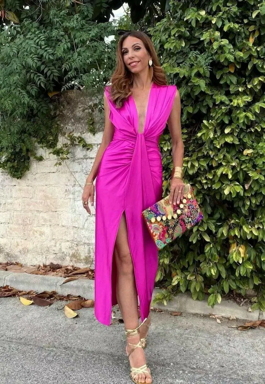 Rochie Dama Satin croiala cu fronseuri si decolteu adanc - Hannah [15]