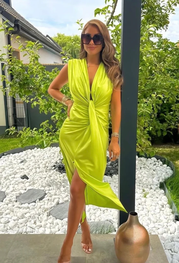 Rochie Dama Satin croiala cu fronseuri si decolteu adanc - Hannah [17]