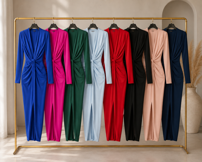 Rochie Dama Satin croiala cu fronseuri si decolteu adanc - Hannah - maneca lunga [3]