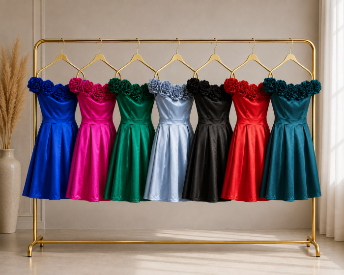 Rochie Dama Satin Scurta cu Trandafiri - Clara [3]