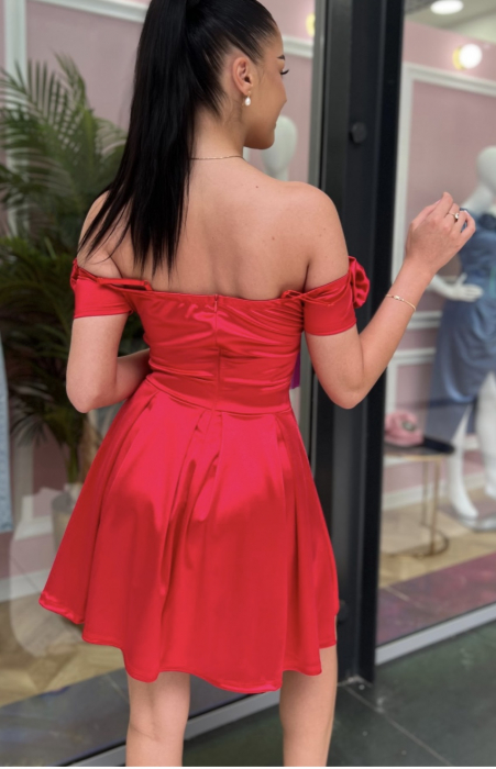 Rochie Dama Satin Scurta cu Trandafiri - Clara [3]