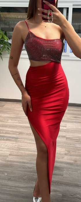 Rochie de seara cu cristale si decupaj in zona taliei, Marime S/M [1]