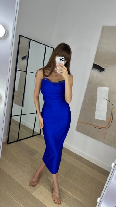 Rochie de dama cu decolteu evidentiat cu strasuri si bretele, Italia [7]