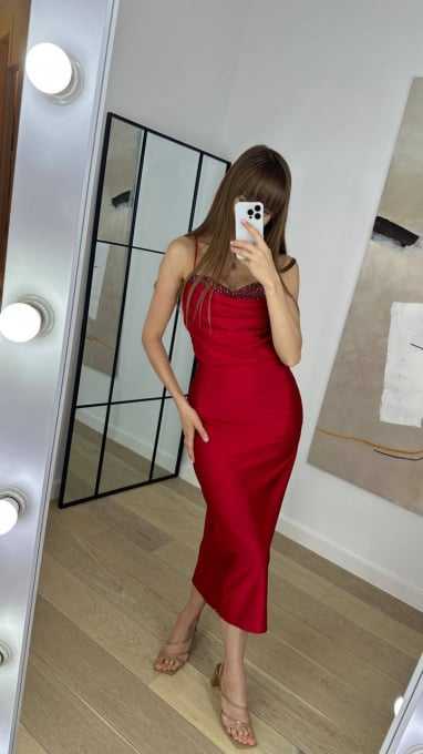 Rochie de dama cu decolteu evidentiat cu strasuri si bretele, Italia [6]