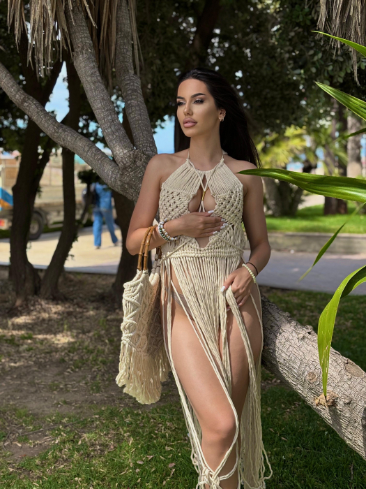 Rochie de plaja macrame cu bretele incrucisate si franjuri lungi – stil boho chic [2]