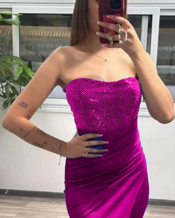 Rochie de seara din satin cu corset cu paiete aplicate [1]