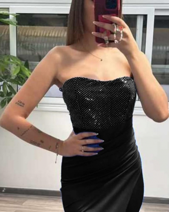 Rochie de seara din satin cu corset cu paiete aplicate [1]