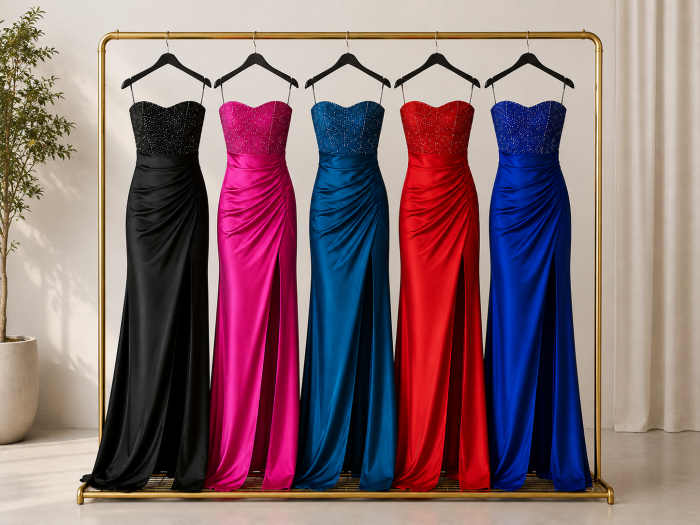 Rochie de seara din satin cu corset cu paiete aplicate [5]