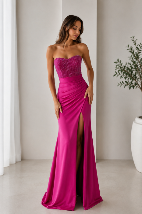 Rochie de seara din satin cu corset cu paiete aplicate [2]