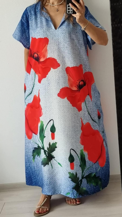 Rochie de vara lunga cu buzunare imprimata cu model Fashion [1]