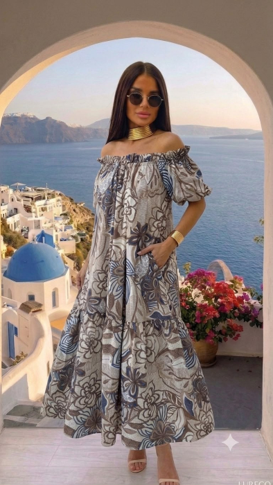 Rochie diafana din bumbac cu imprimeu floral tropical si croi larg [4]