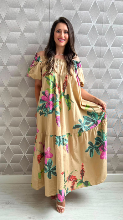 Rochie diafana din bumbac cu imprimeu floral tropical si croi larg [2]