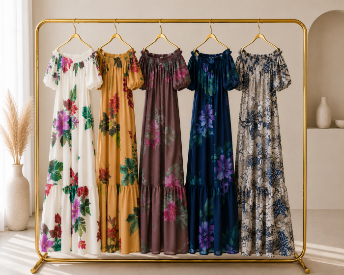 Rochie diafana din bumbac cu imprimeu floral tropical si croi larg [2]