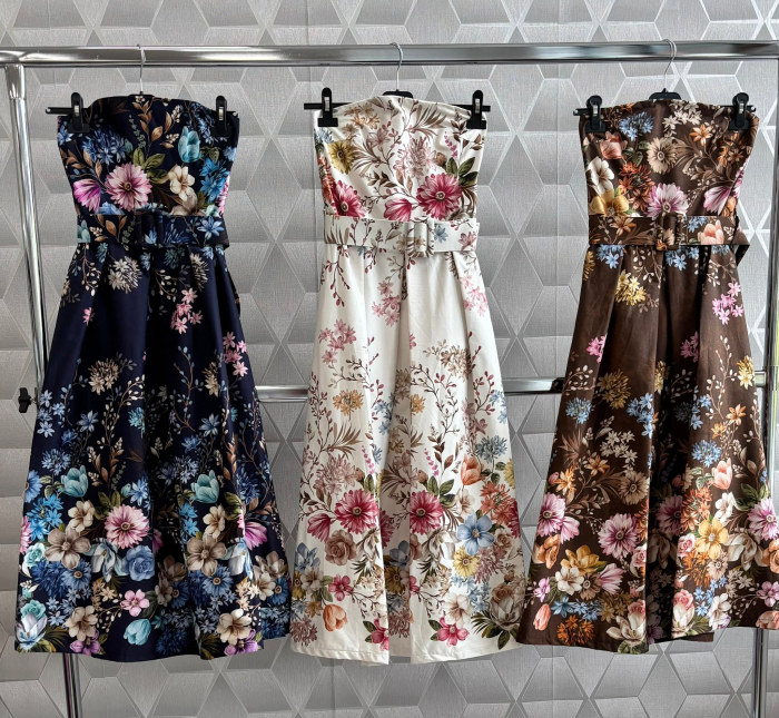 Rochie din bumbac cu imprimeu floral, buzunare laterale si talie evidentiata [2]