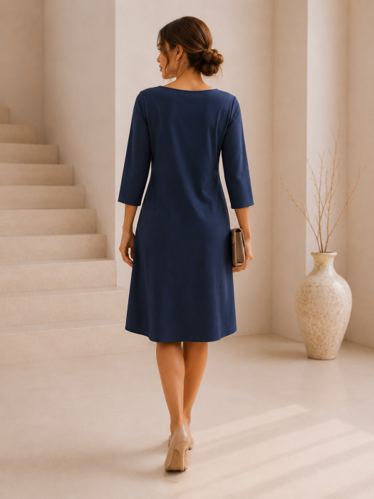 Rochie din bumbac cu maneca trei sferturi si aplicatie decorativa, marime universala [2]