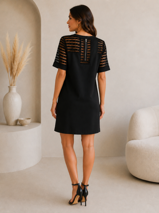Rochie eleganta cu insertii din plasa si fermoar auriu la spate [2]