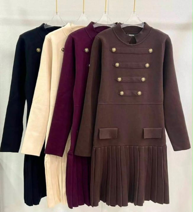 Rochie eleganta cu pliuri, detalii aurii si buzunare decorative [2]
