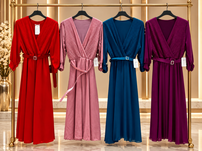 Rochie eleganta cu pliuri fine, decolteu petrecut si curea in talie [5]
