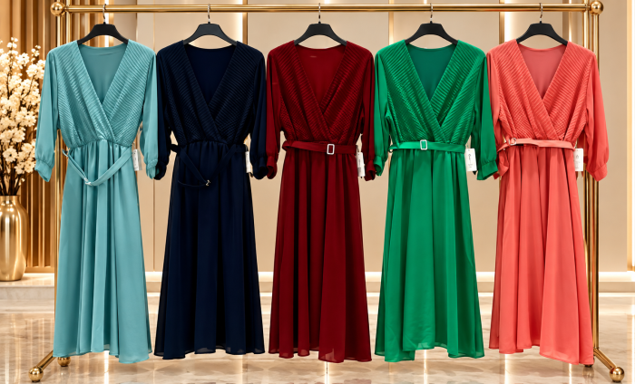 Rochie eleganta cu pliuri fine, decolteu petrecut si curea in talie [3]